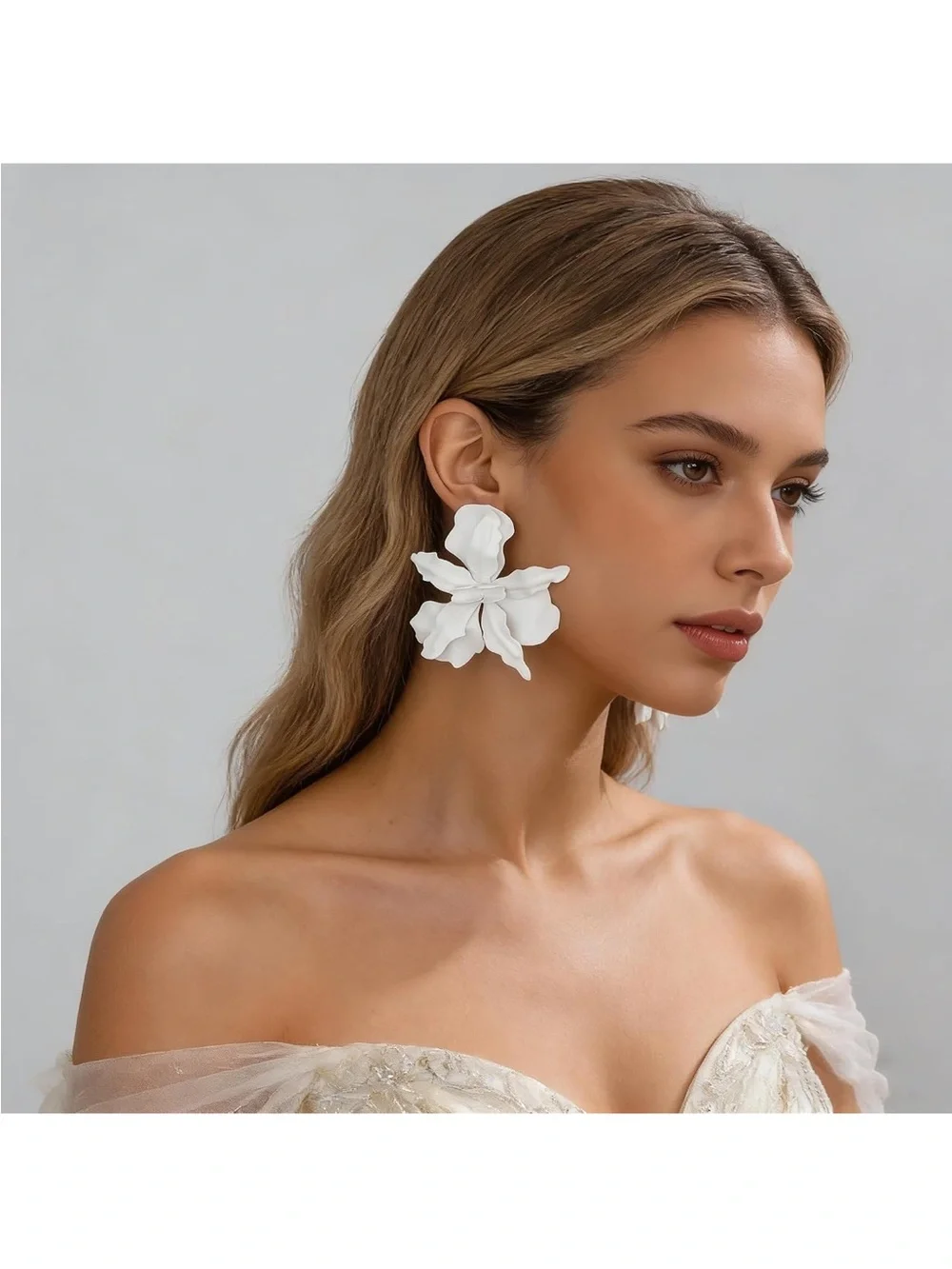 White 3D Floral Large Statement Earrings - Women's Accessories